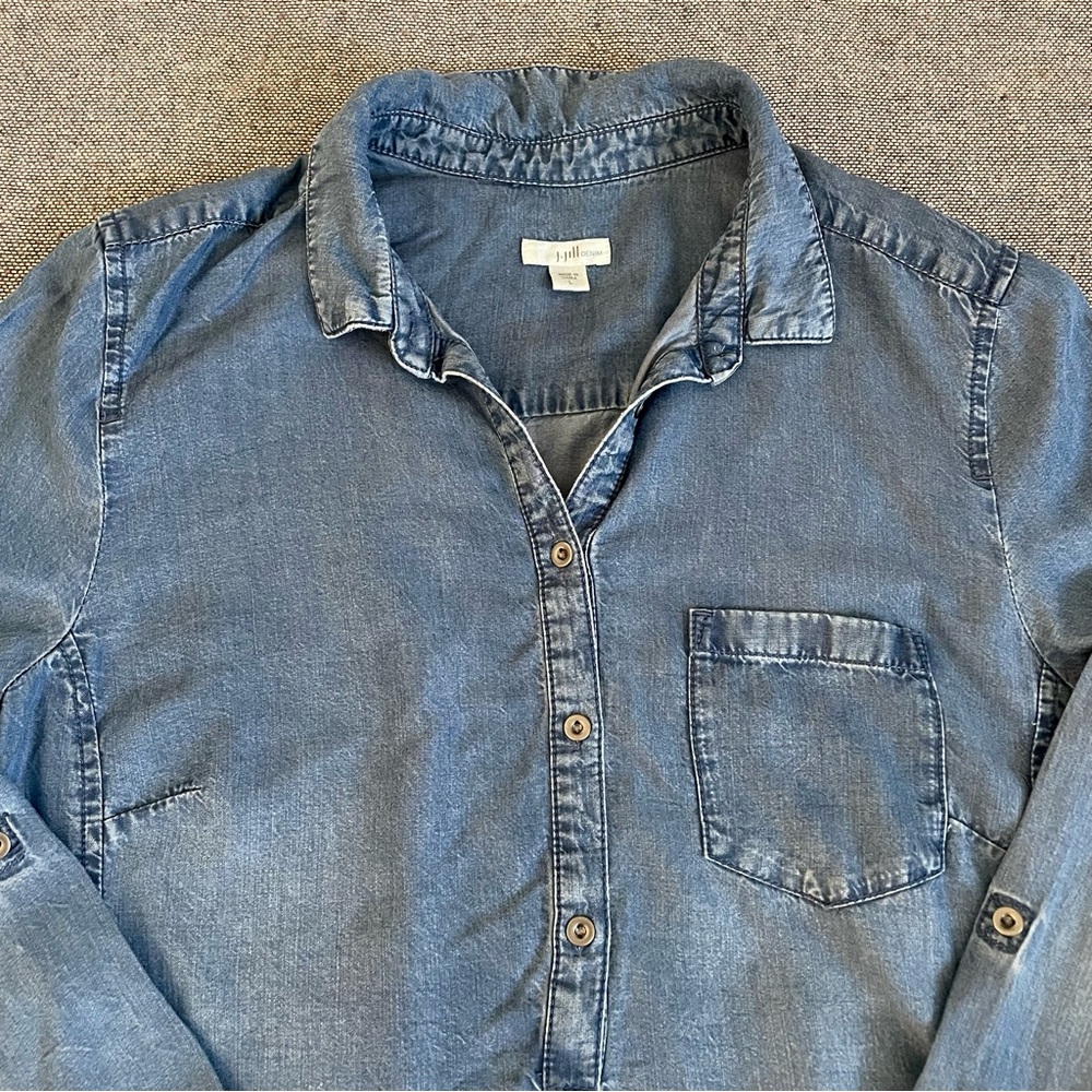 J. Jill Denim Half Button-Front Casual Shirt - Blue - Picture 3 of 10